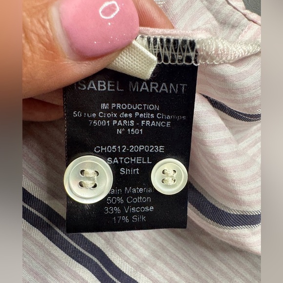 Isabel Marant Etoile Satchell Button Down Top 38 Striped Light Pink - Picture 7 of 12